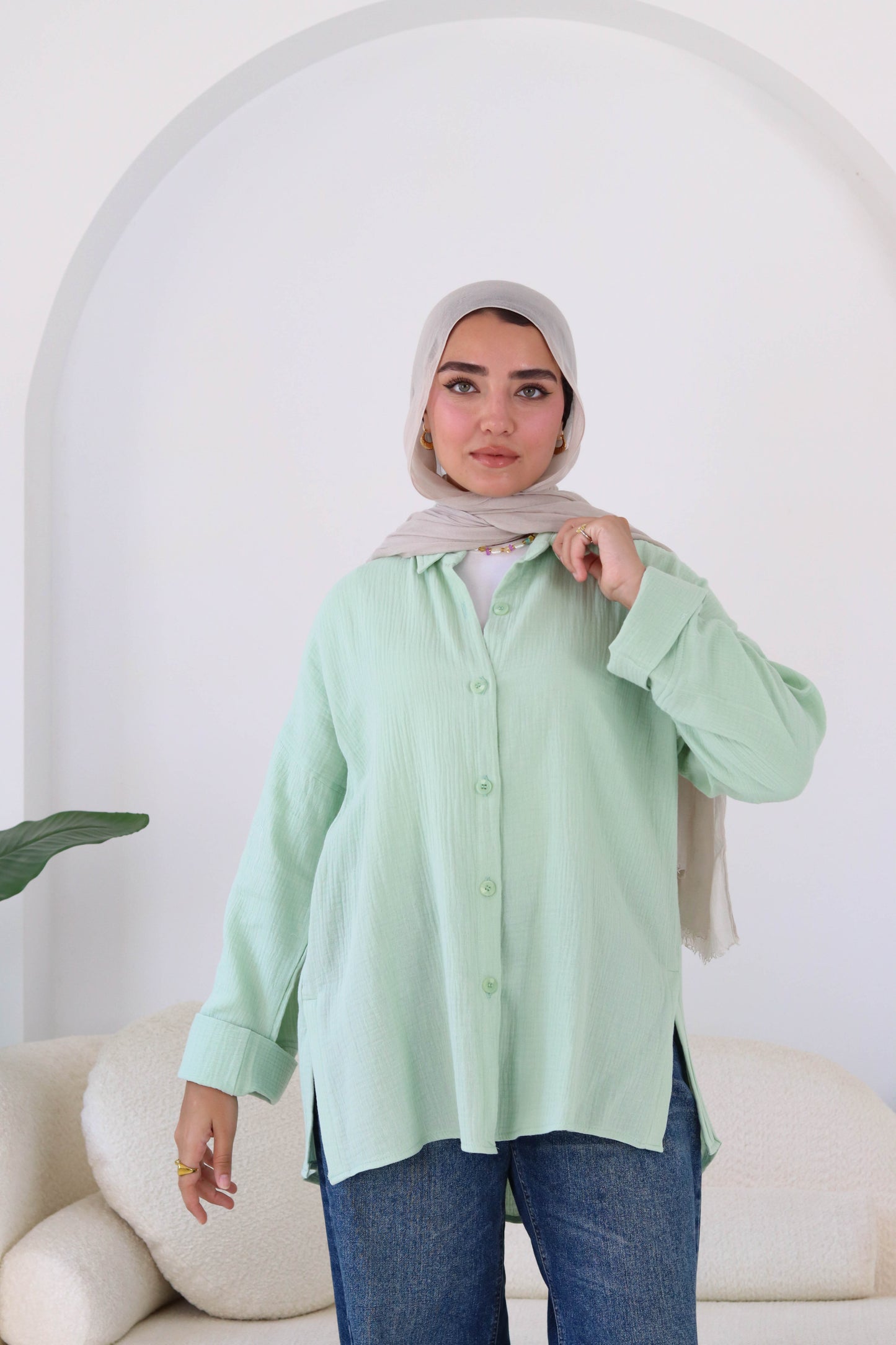 Cotton shirt in mint green