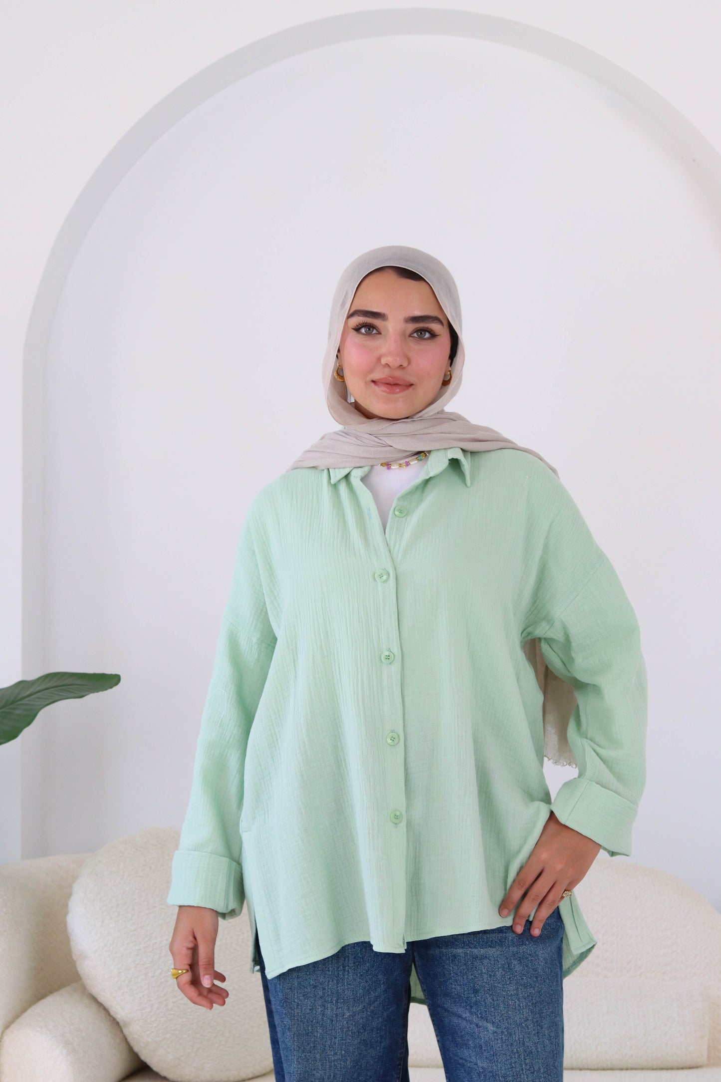 Cotton shirt in mint green