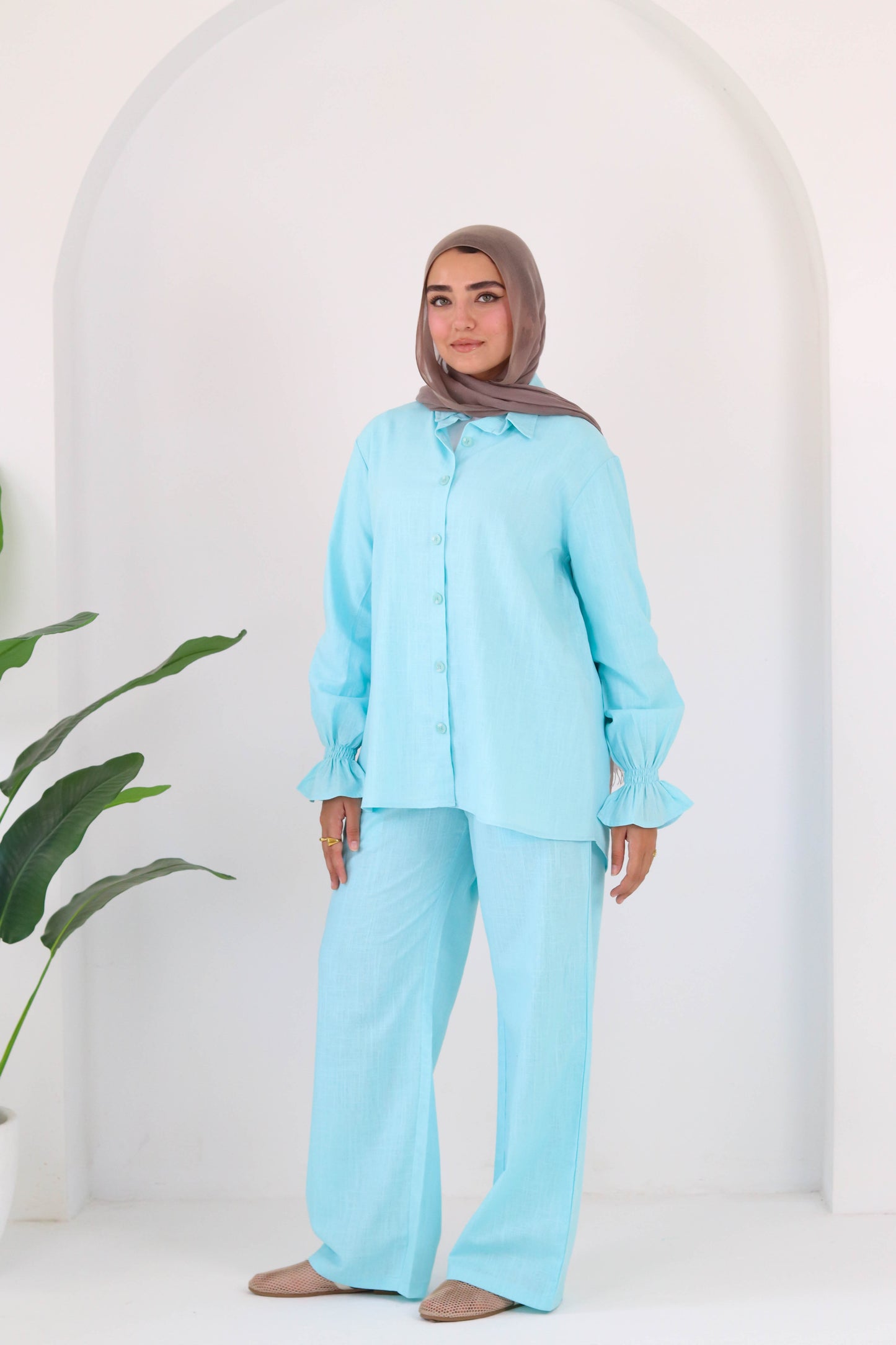 Everyday linen set in aqua