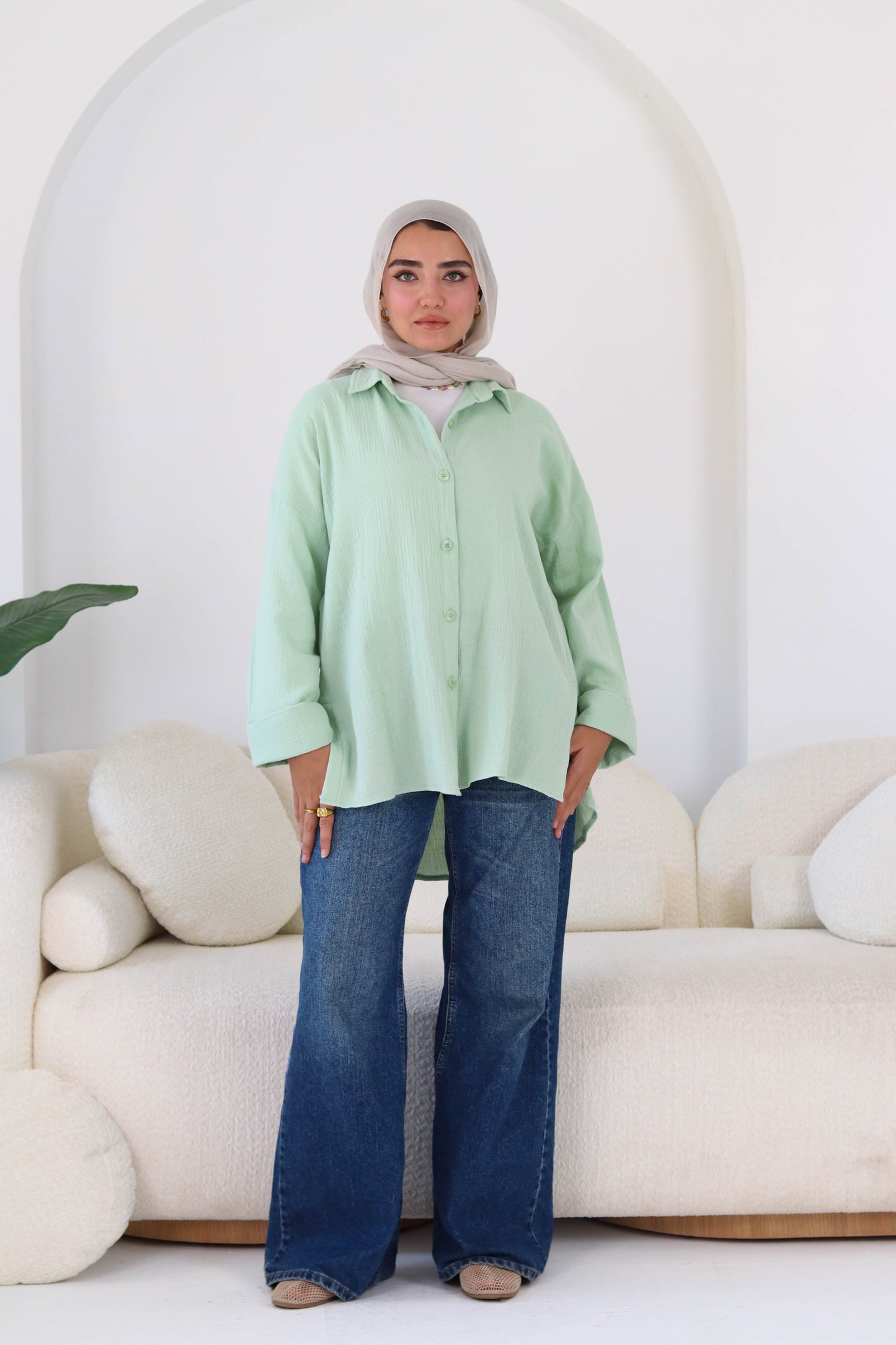 Cotton shirt in mint green