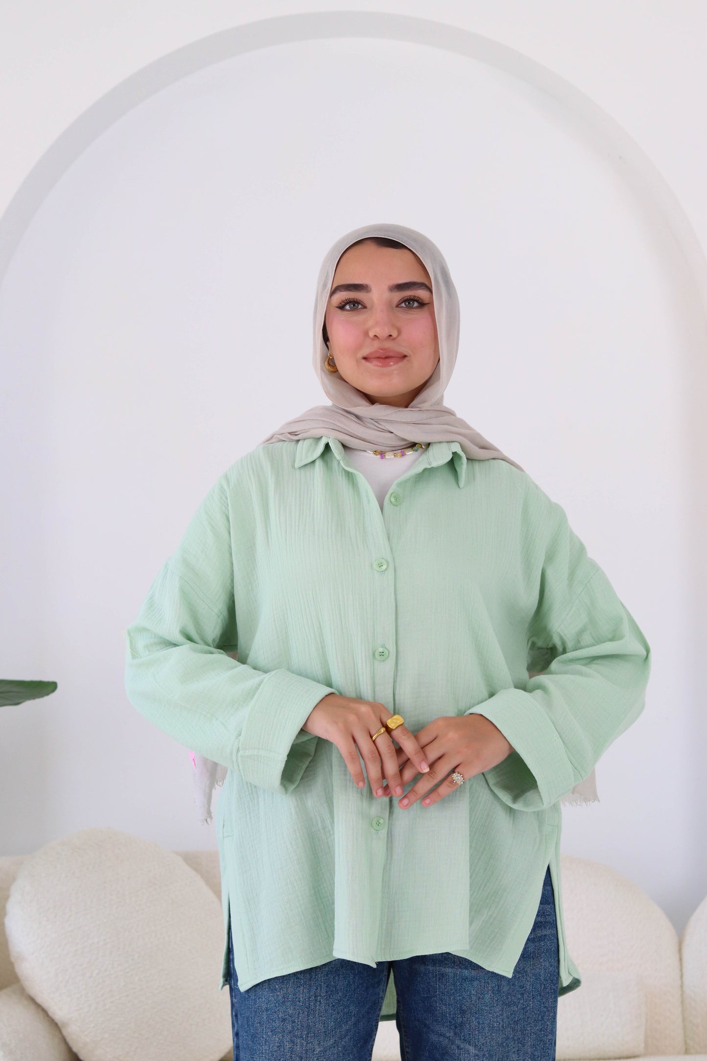 Cotton shirt in mint green