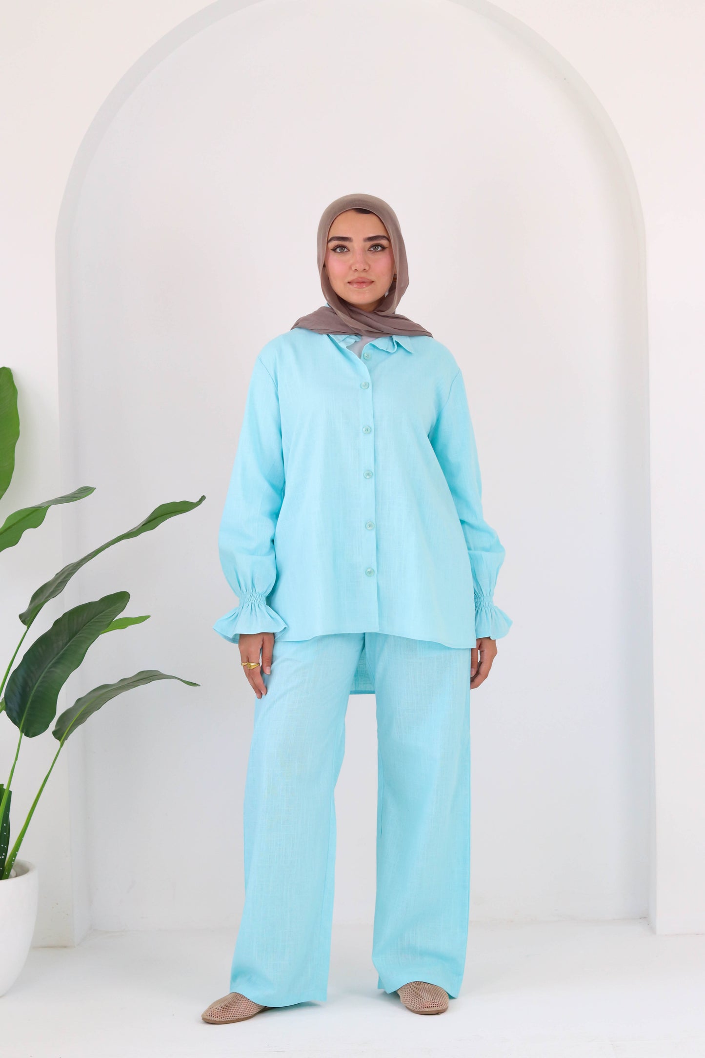 Everyday linen set in aqua