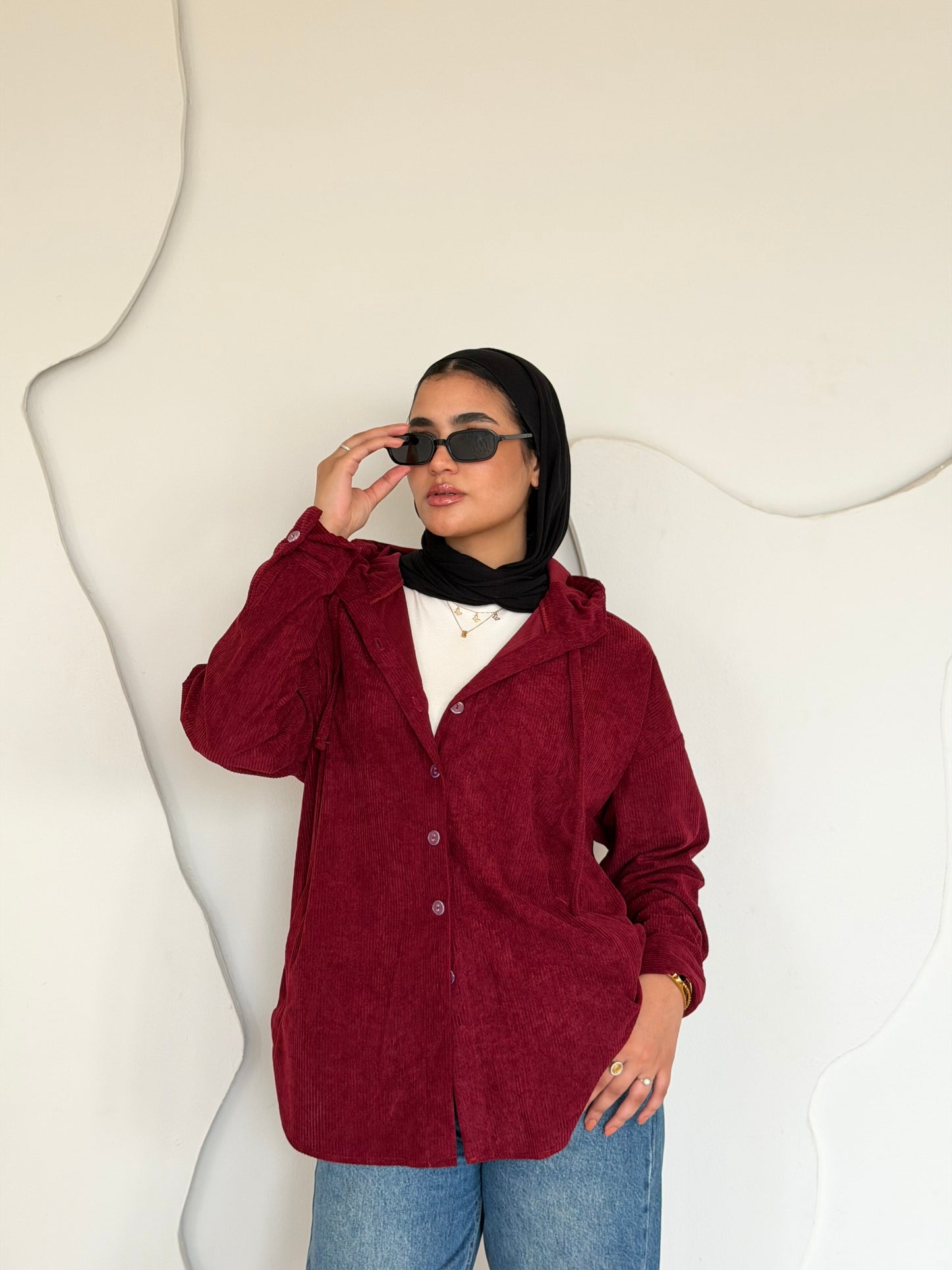 Velvet Ribbed Shirt Burgundy