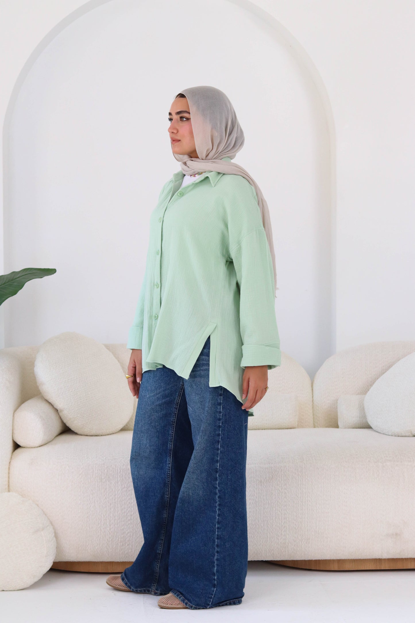 Cotton shirt in mint green