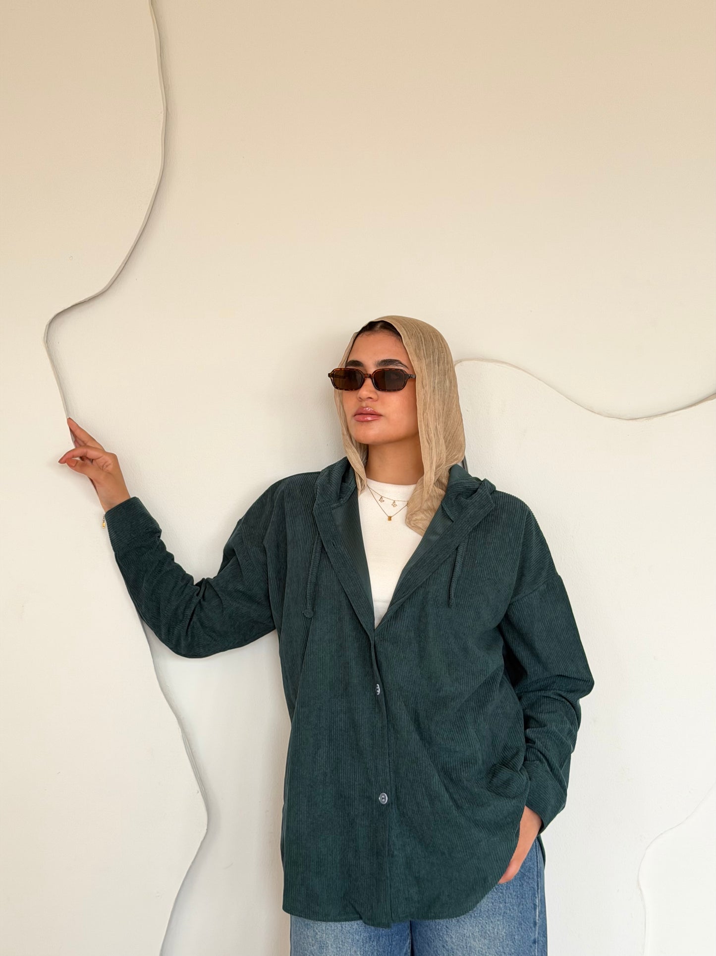 Velvet Ribbed Shirt Emerald Green