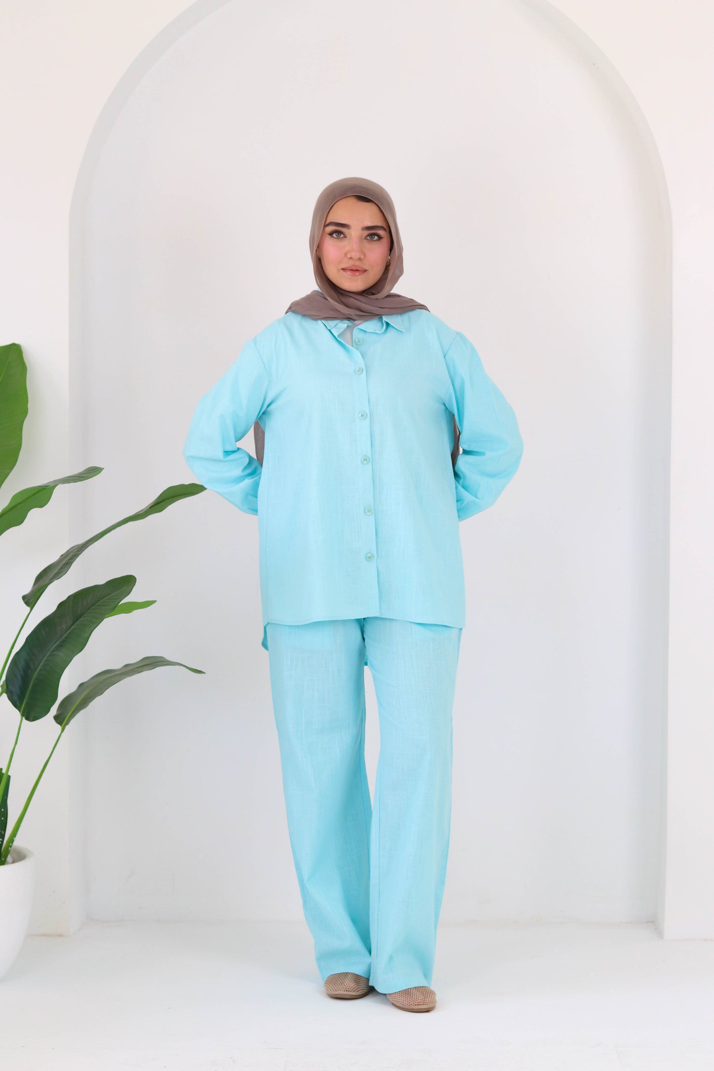 Everyday linen set in aqua