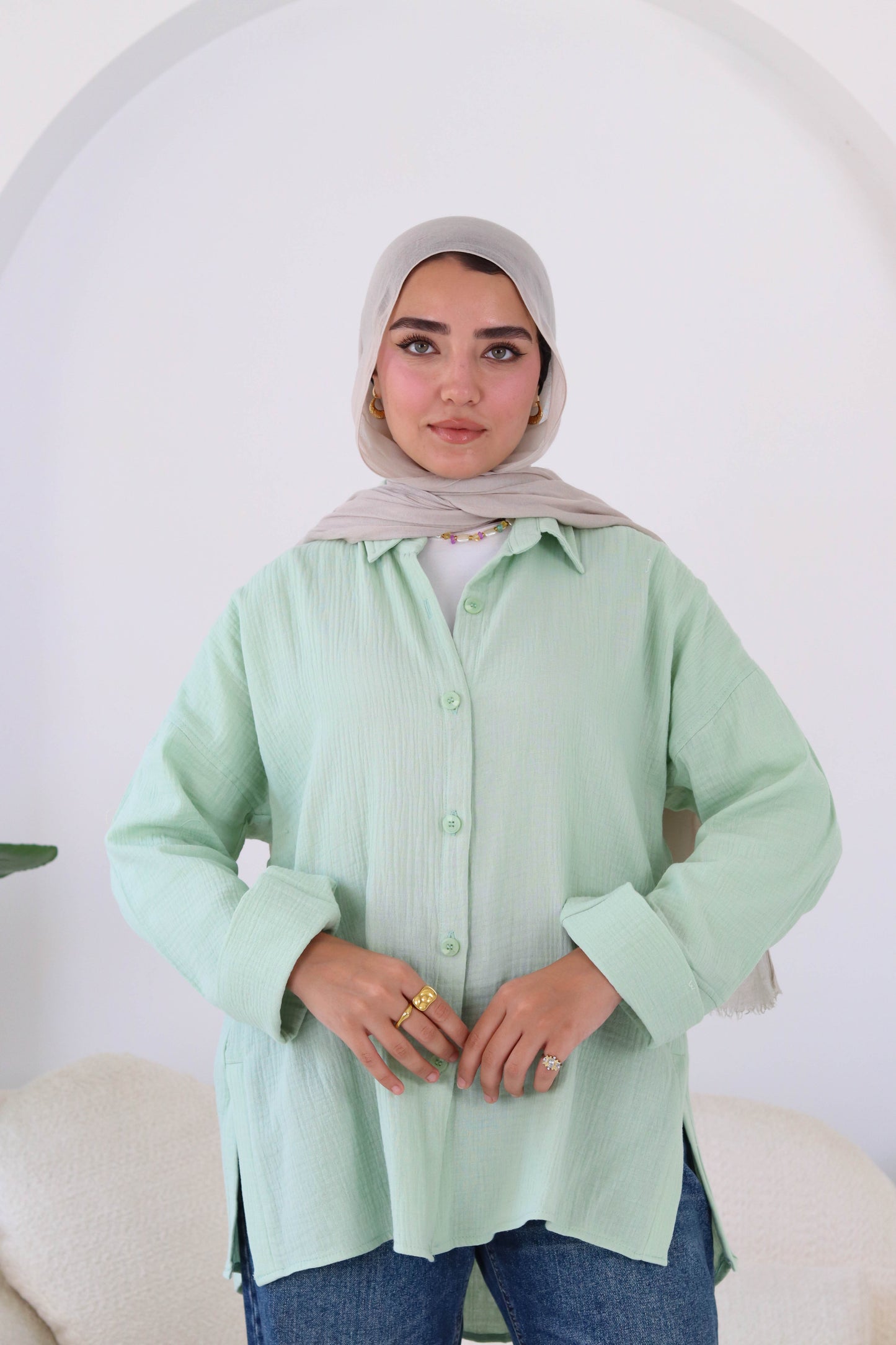 Cotton shirt in mint green