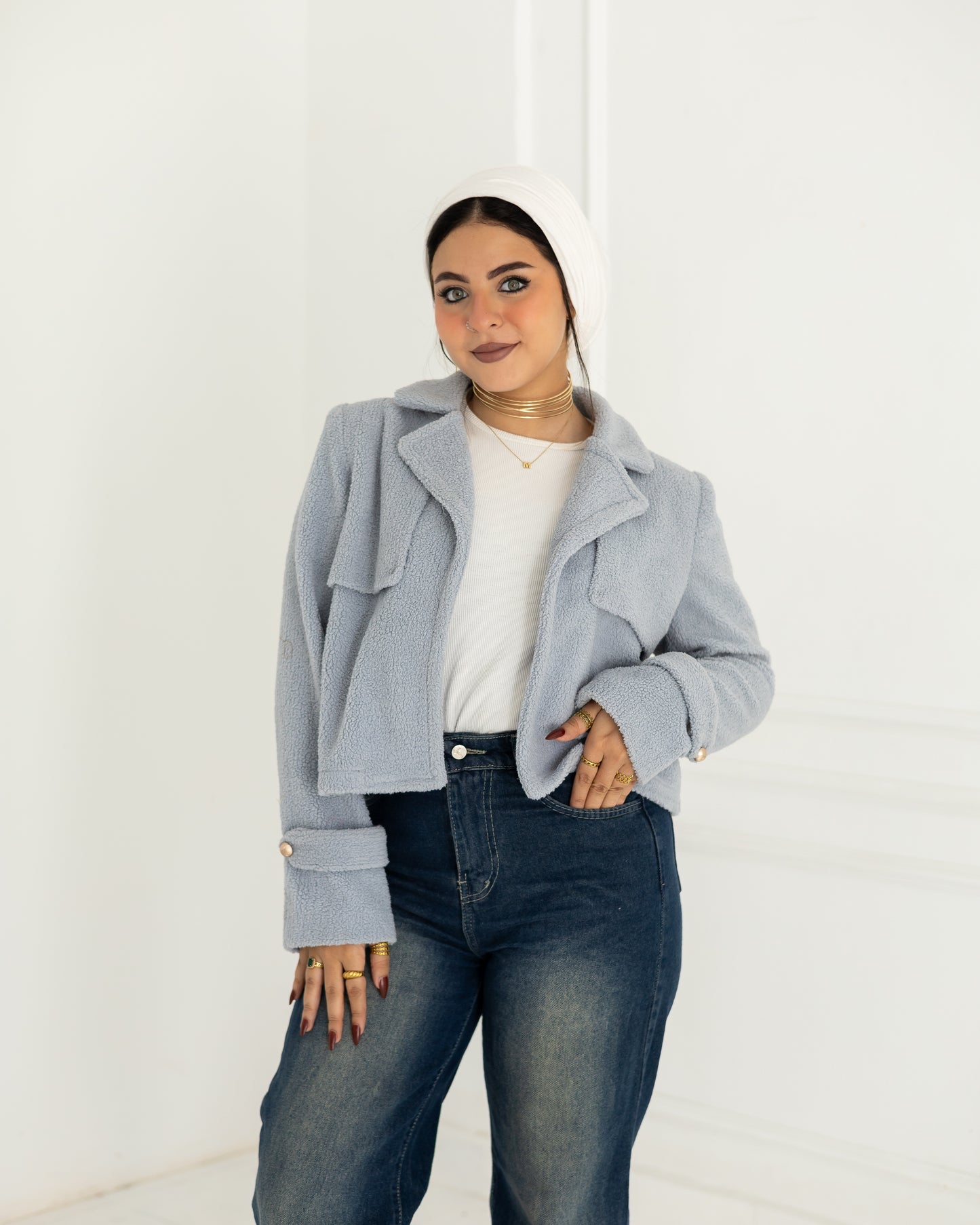 Baby blue crop jacket