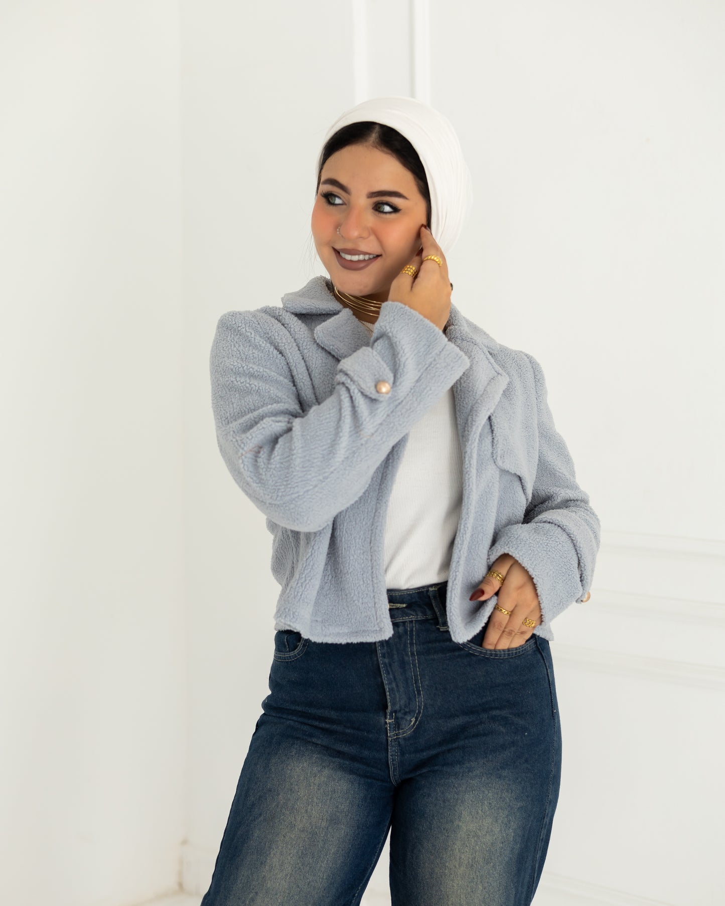 Baby blue crop jacket