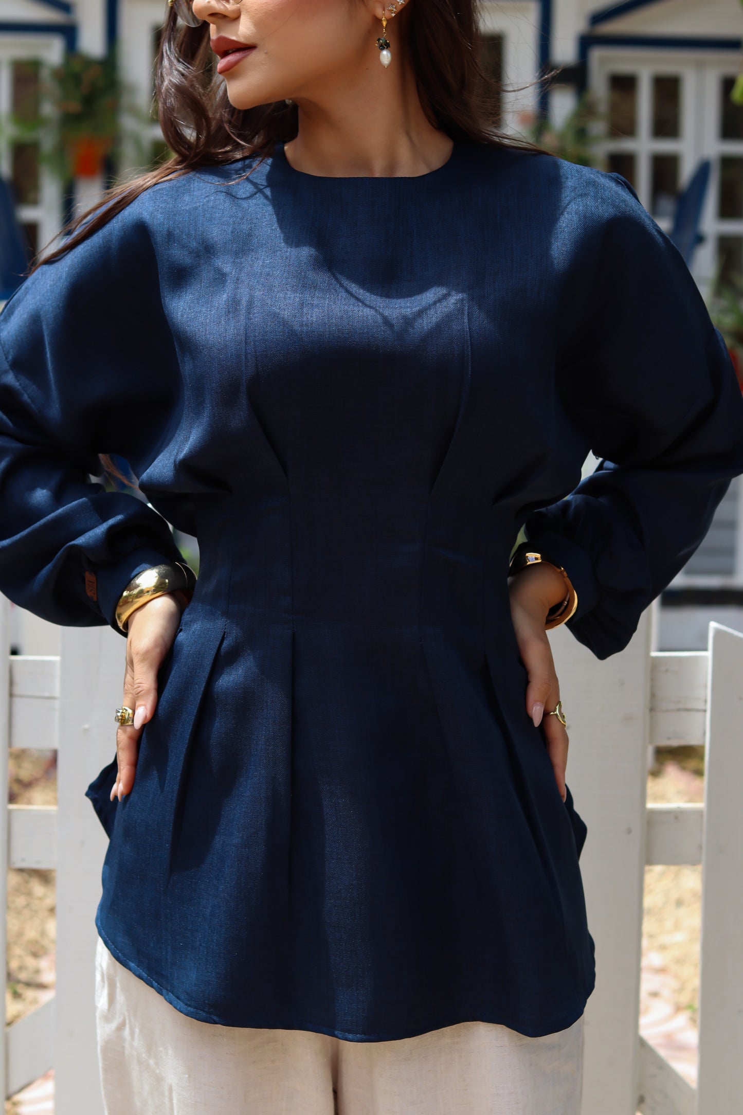 Dreamy Linen Blouse-Navy