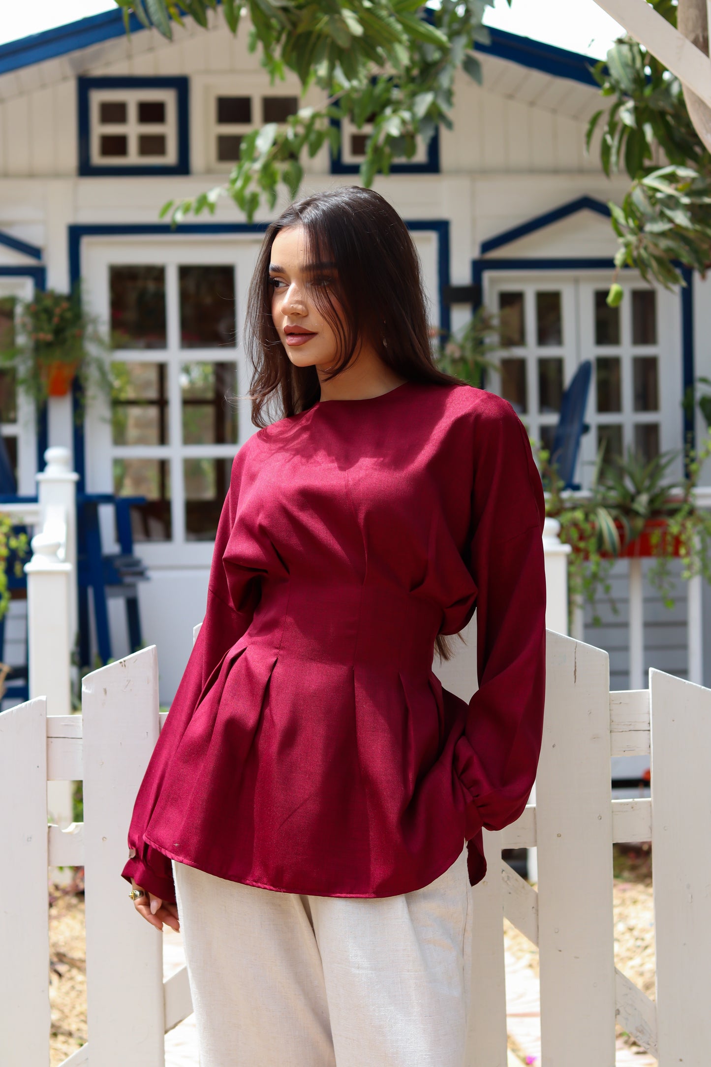 Dreamy Linen Blouse-Burgundy
