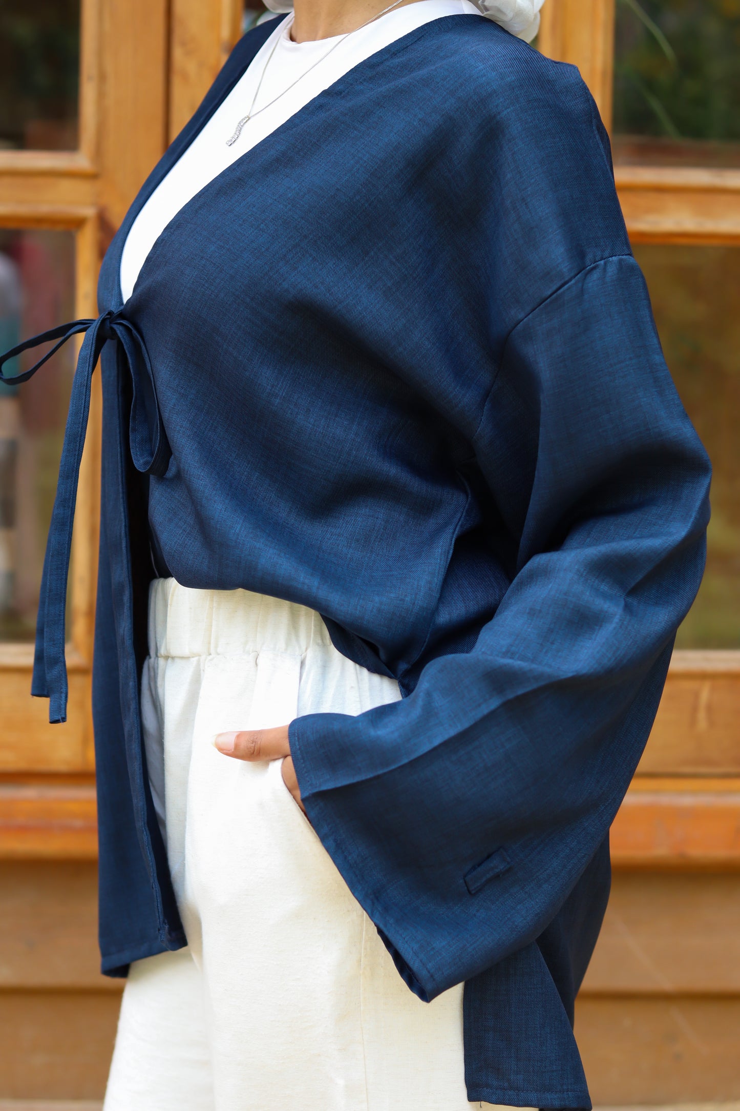 Sunset Linen Cardigan-Navy