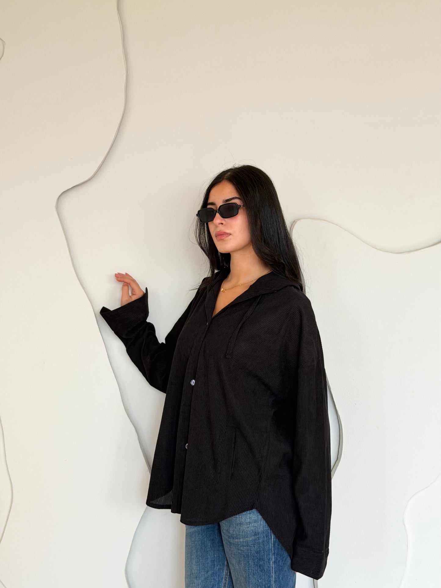 Velvet Ribbed Shirt Black