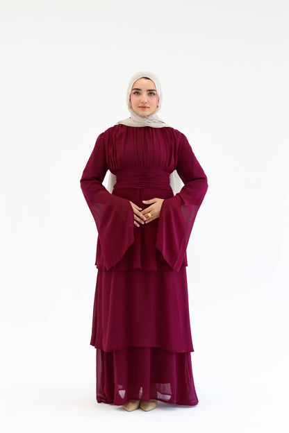 REEM DRESS IN BURGUNDY