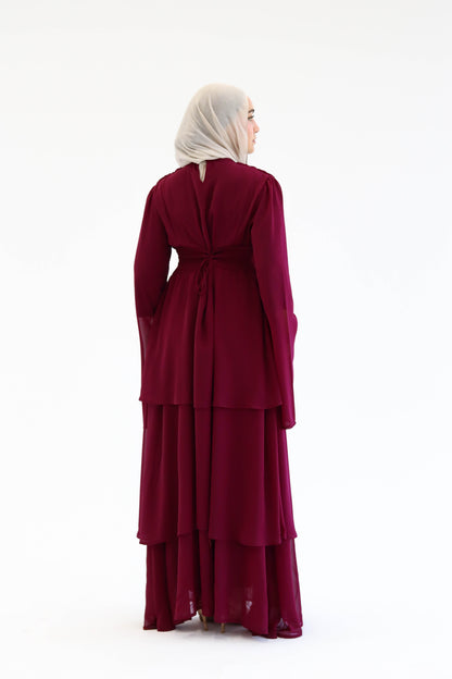 REEM DRESS IN BURGUNDY