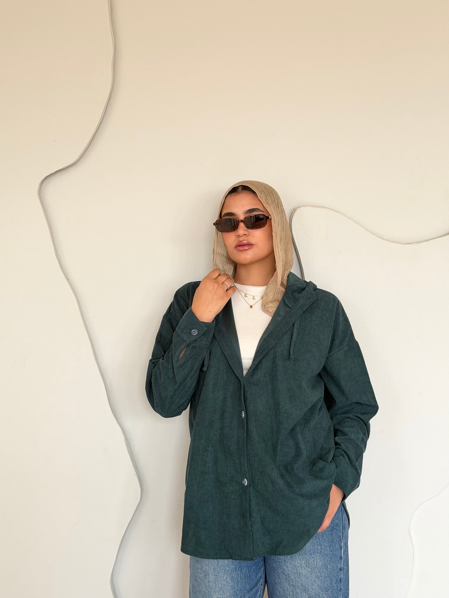 Velvet Ribbed Shirt Emerald Green