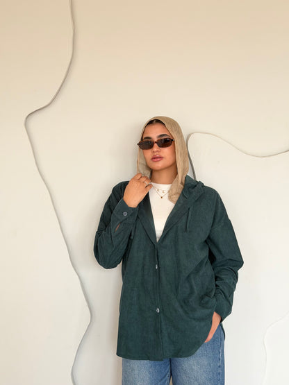 Velvet Ribbed Shirt Emerald Green