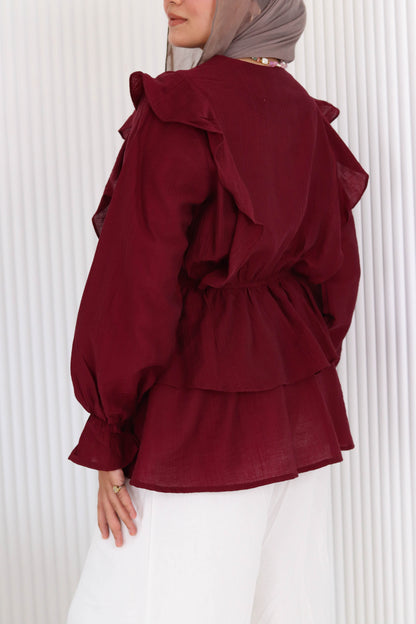Butterfly blouse in burgundy