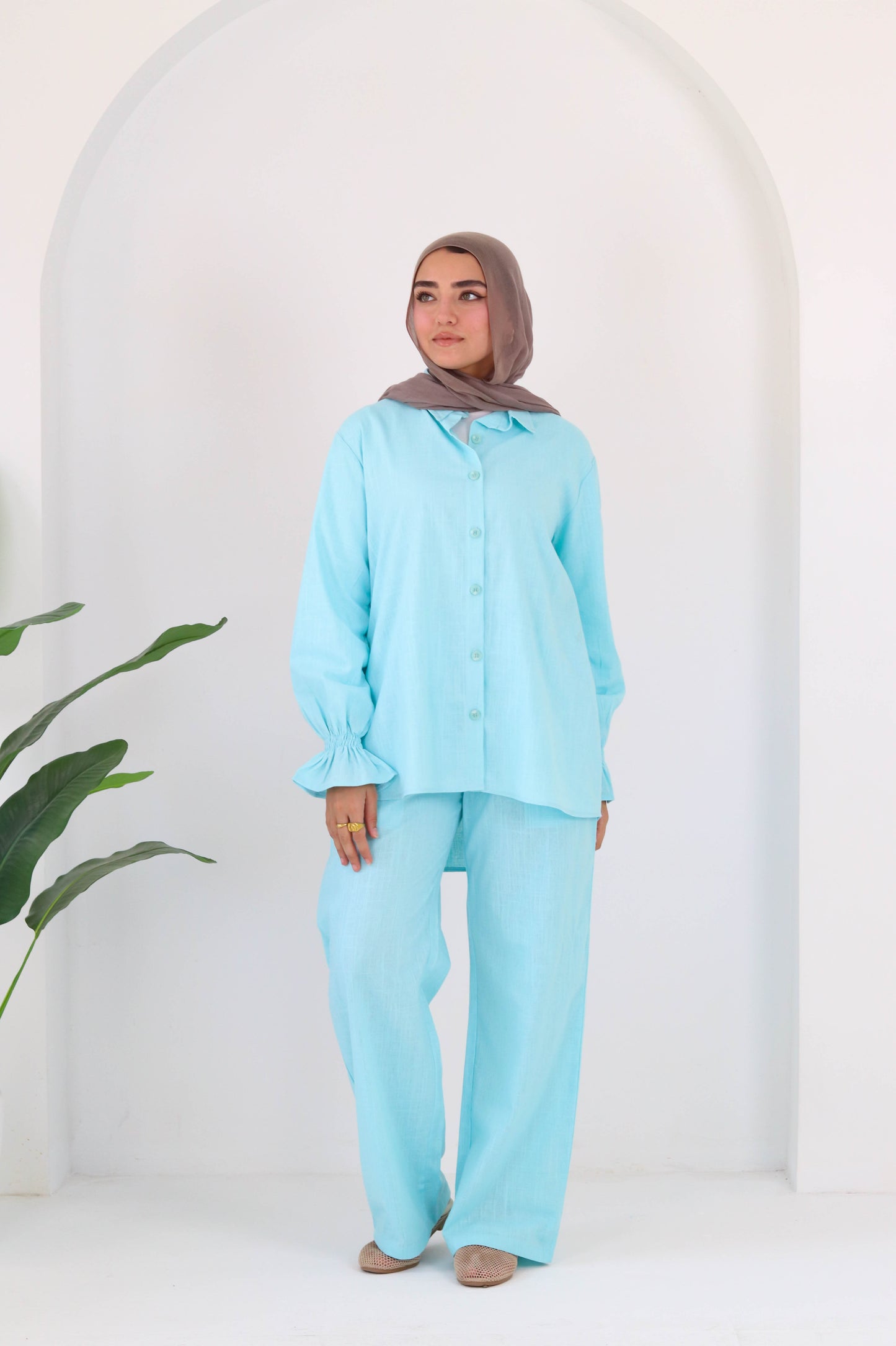 Everyday linen set in aqua