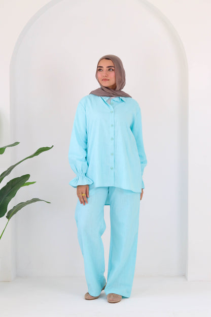 Everyday linen set in aqua