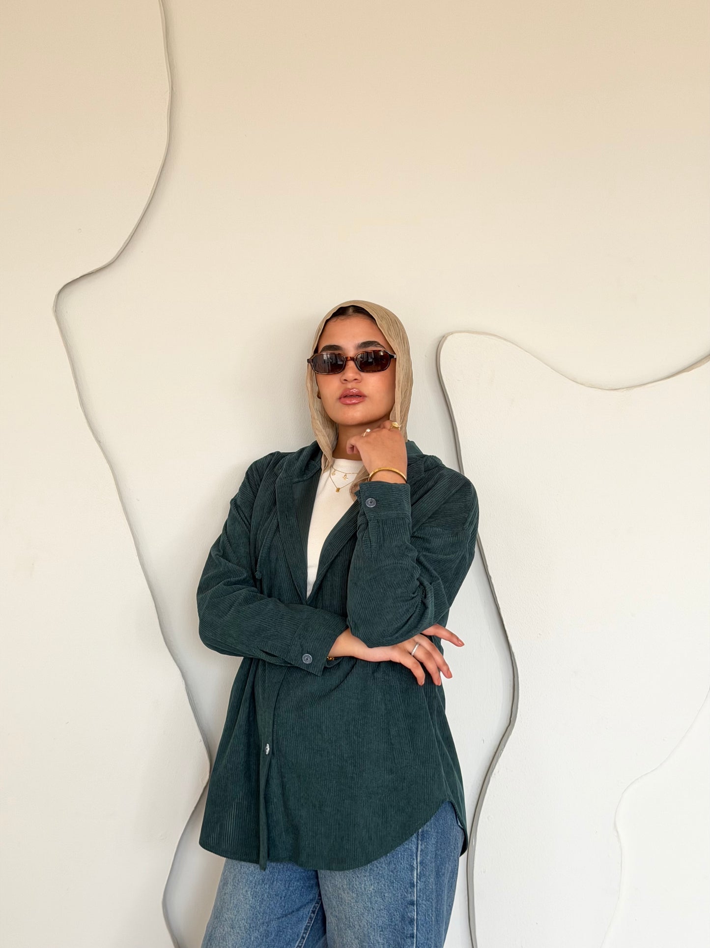 Velvet Ribbed Shirt Emerald Green