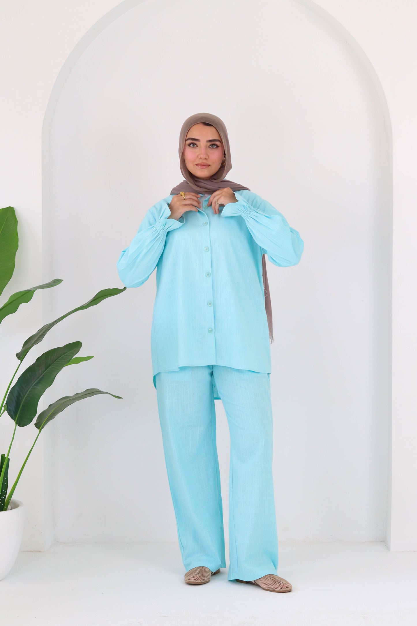Everyday linen set in aqua