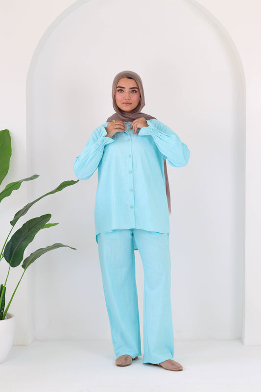 Everyday linen set in aqua