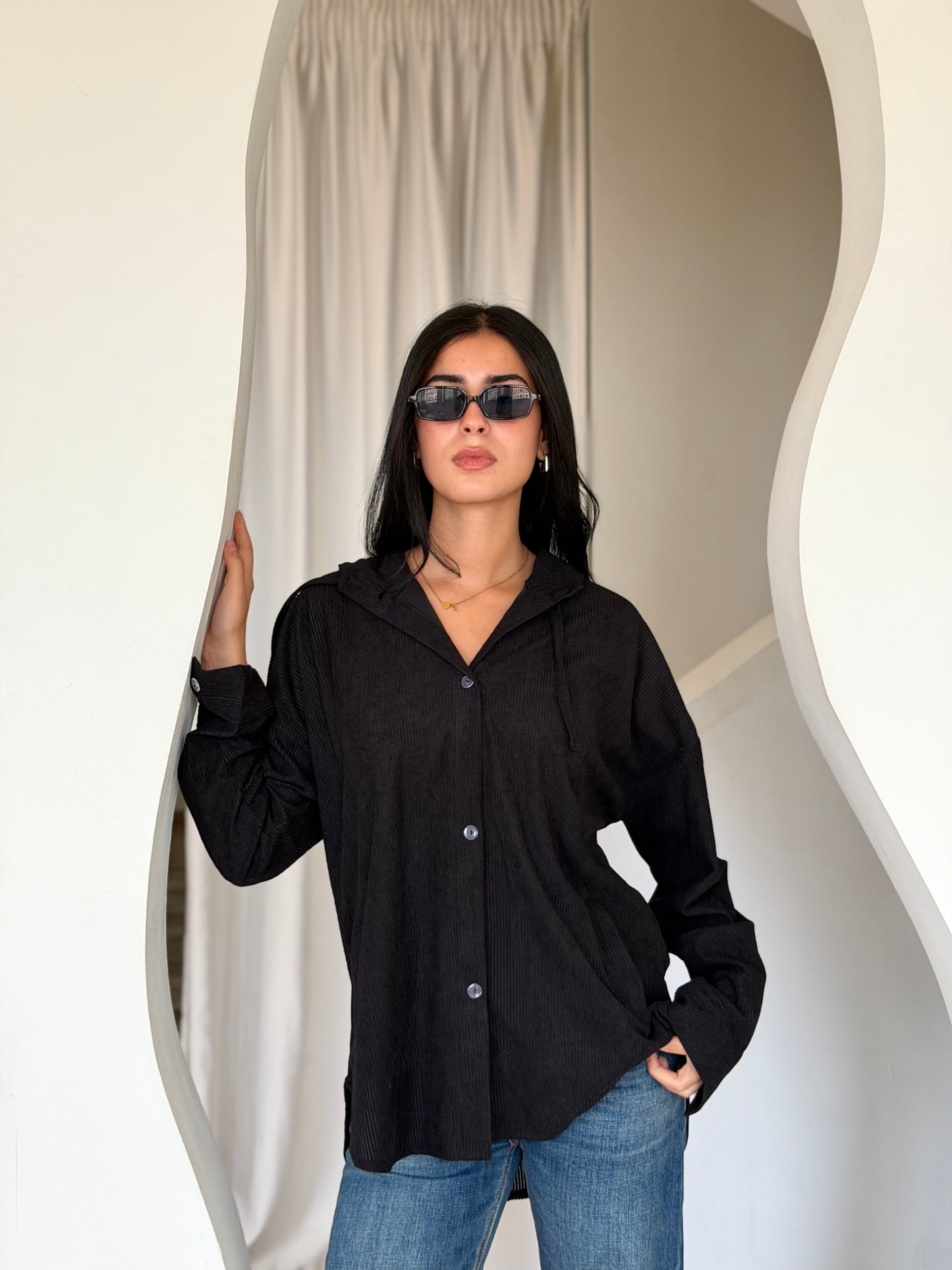 Velvet Ribbed Shirt Black