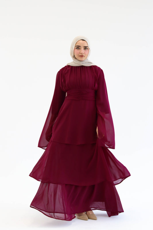 REEM DRESS IN BURGUNDY