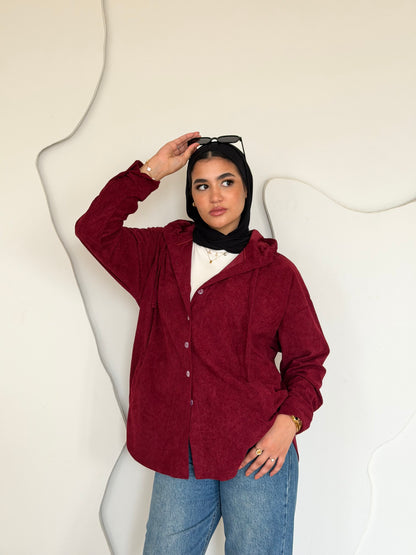 Velvet Ribbed Shirt Burgundy