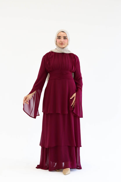 REEM DRESS IN BURGUNDY