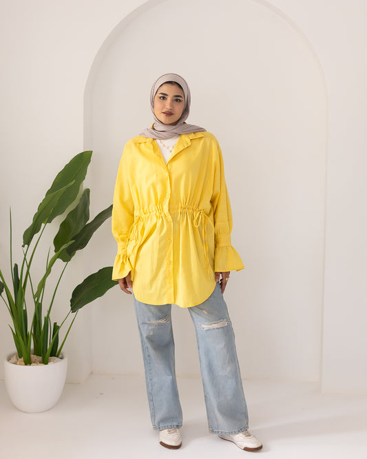 Pretty girl linen shirt in yellow