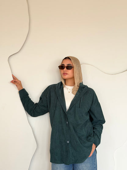 Velvet Ribbed Shirt Emerald Green