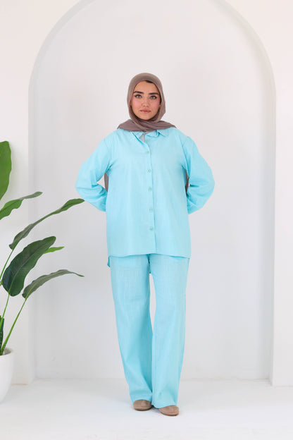 Everyday linen set in aqua
