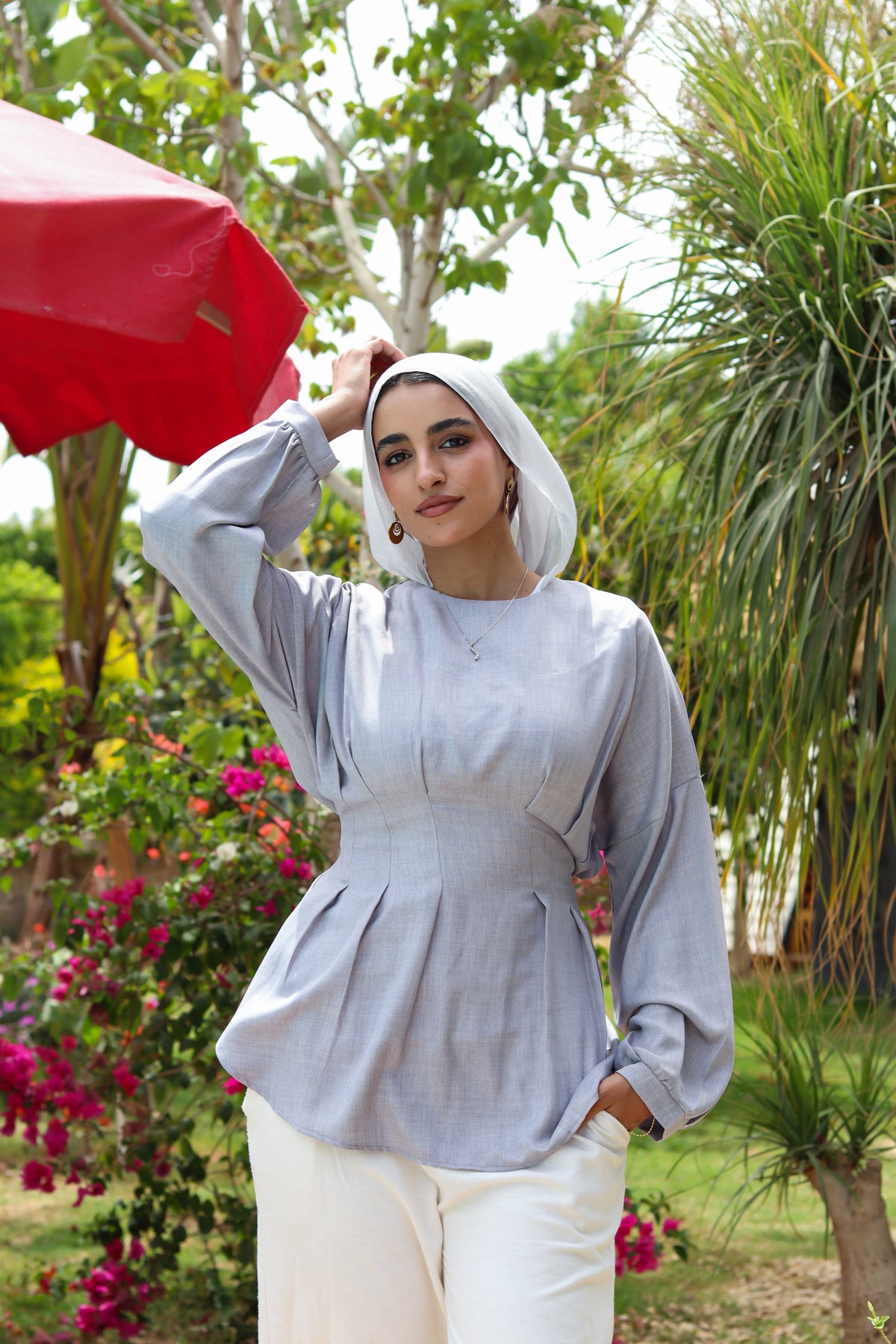 Dreamy Linen Blouse-Light Gray
