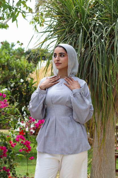 Dreamy Linen Blouse-Light Gray