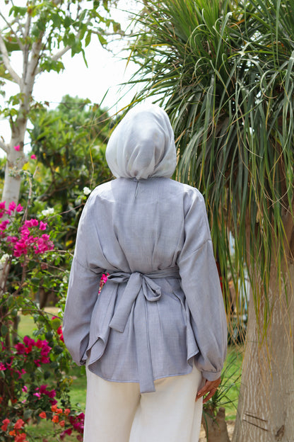 Dreamy Linen Blouse-Light Gray