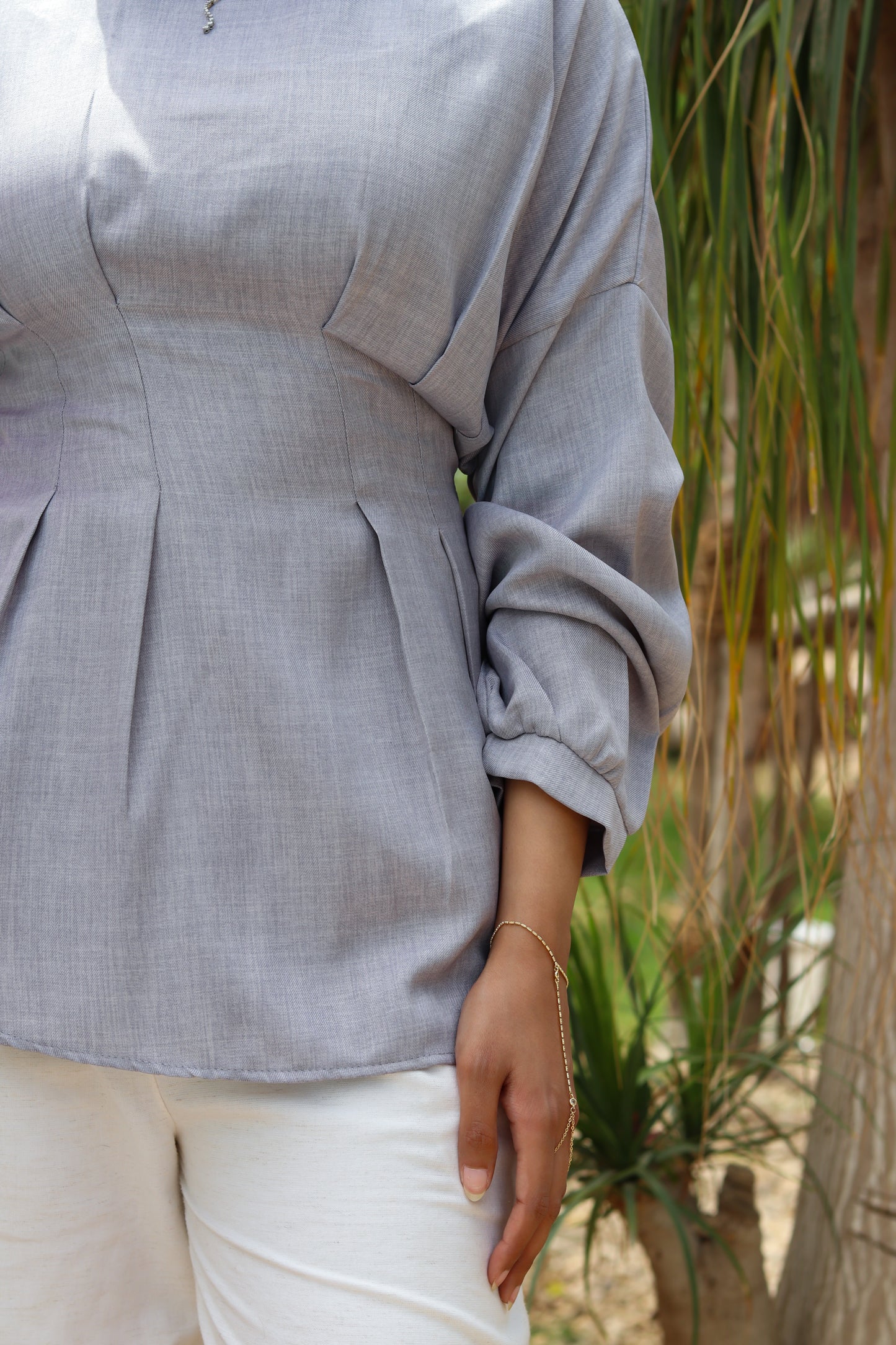 Dreamy Linen Blouse-Light Gray