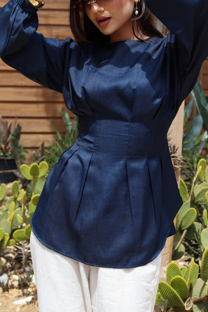 Dreamy Linen Blouse-Navy