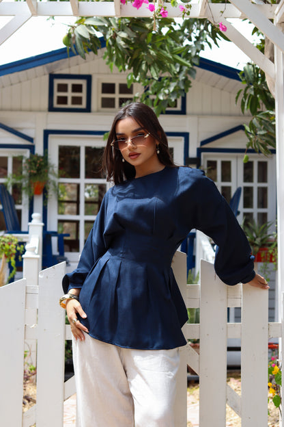 Dreamy Linen Blouse-Navy