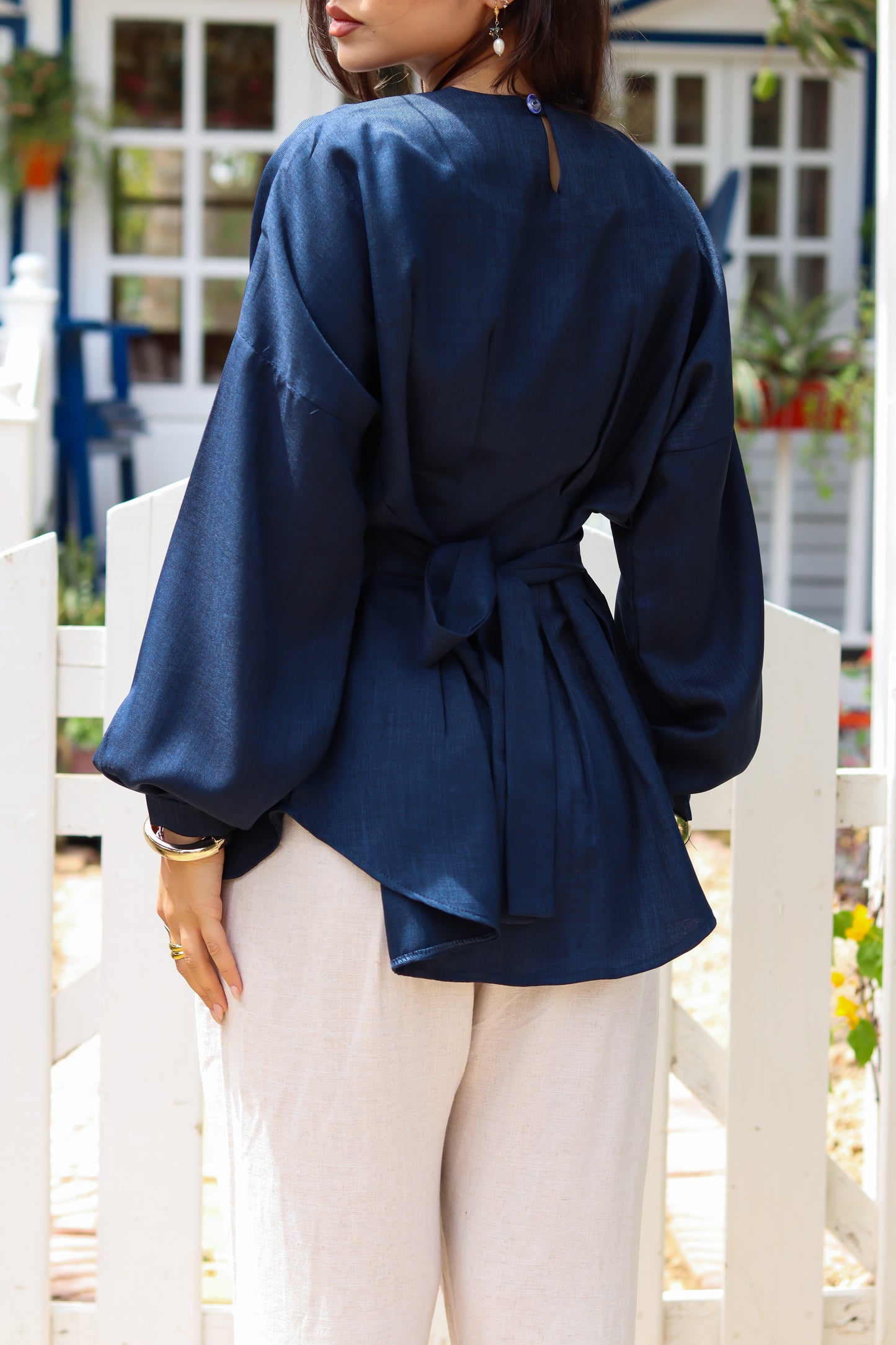 Dreamy Linen Blouse-Navy