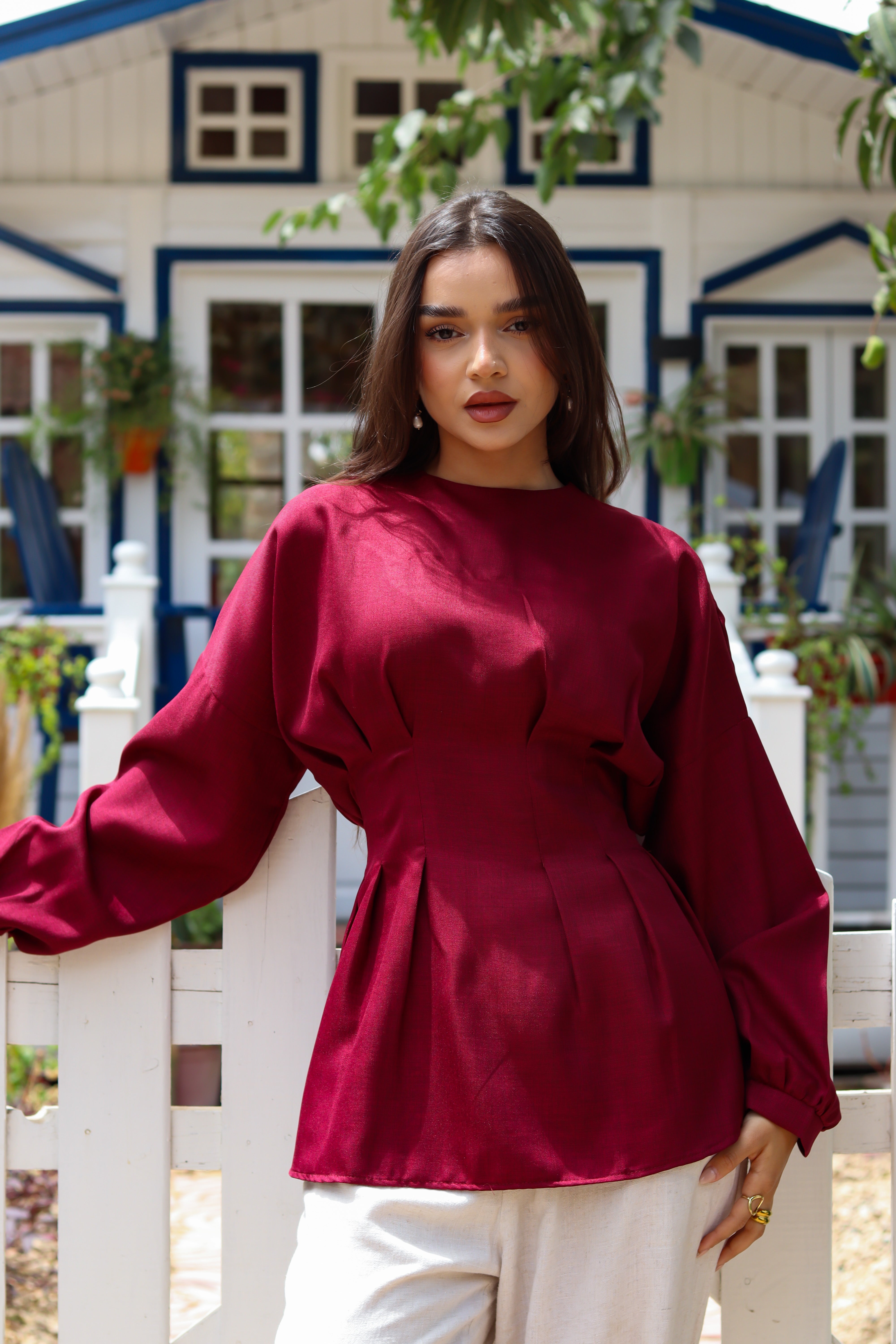 Dreamy Linen Blouse-Burgundy
