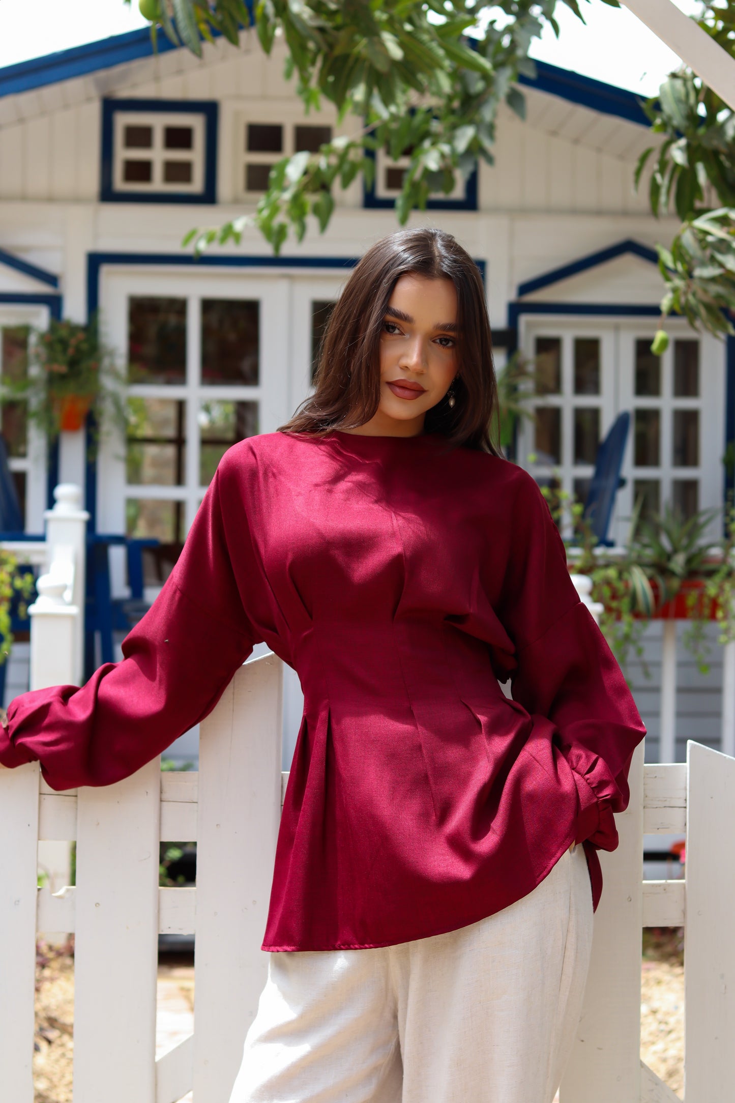 Dreamy Linen Blouse-Burgundy