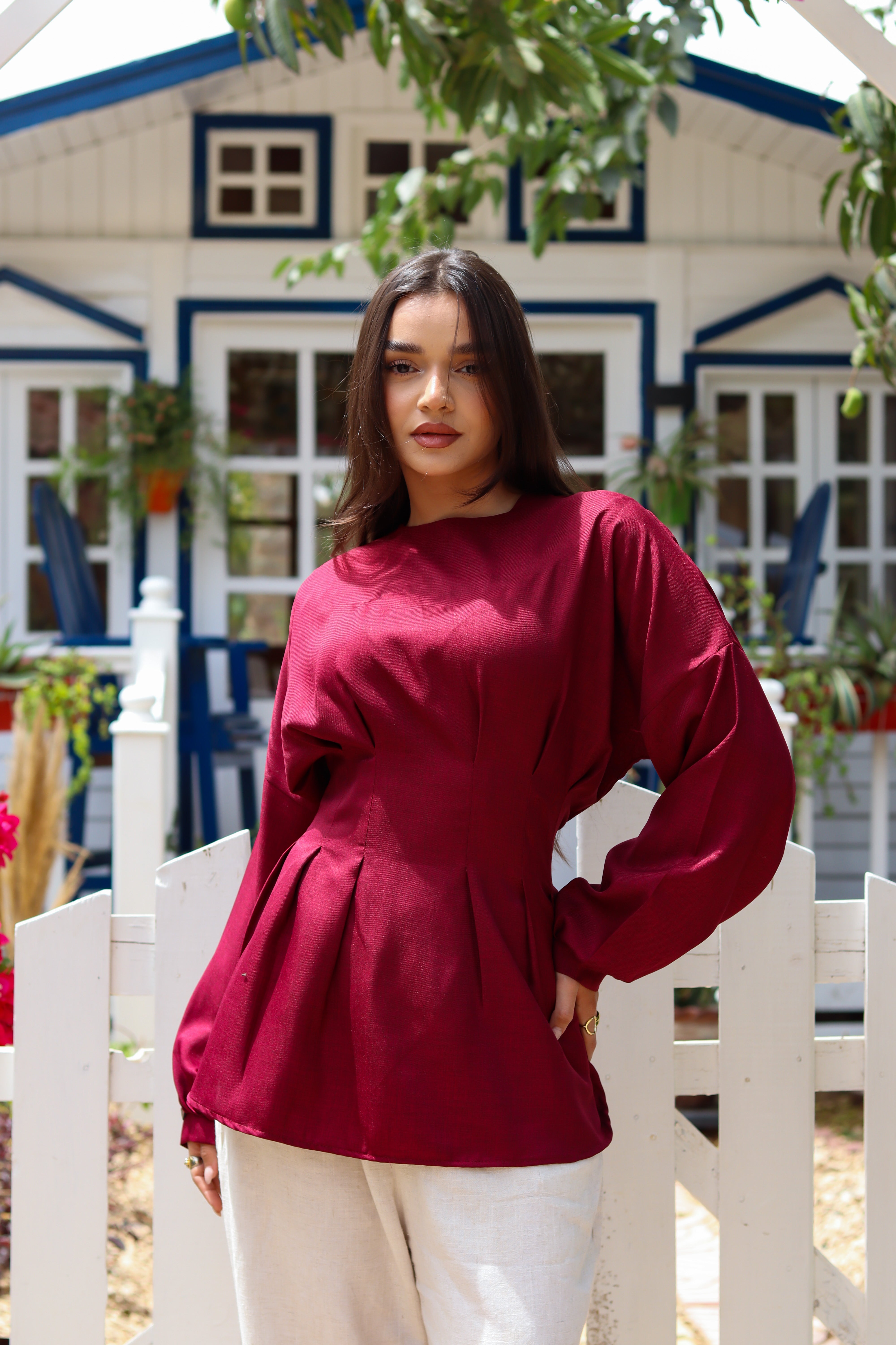 Dreamy Linen Blouse-Burgundy