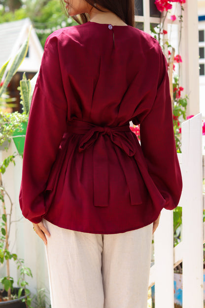 Dreamy Linen Blouse-Burgundy