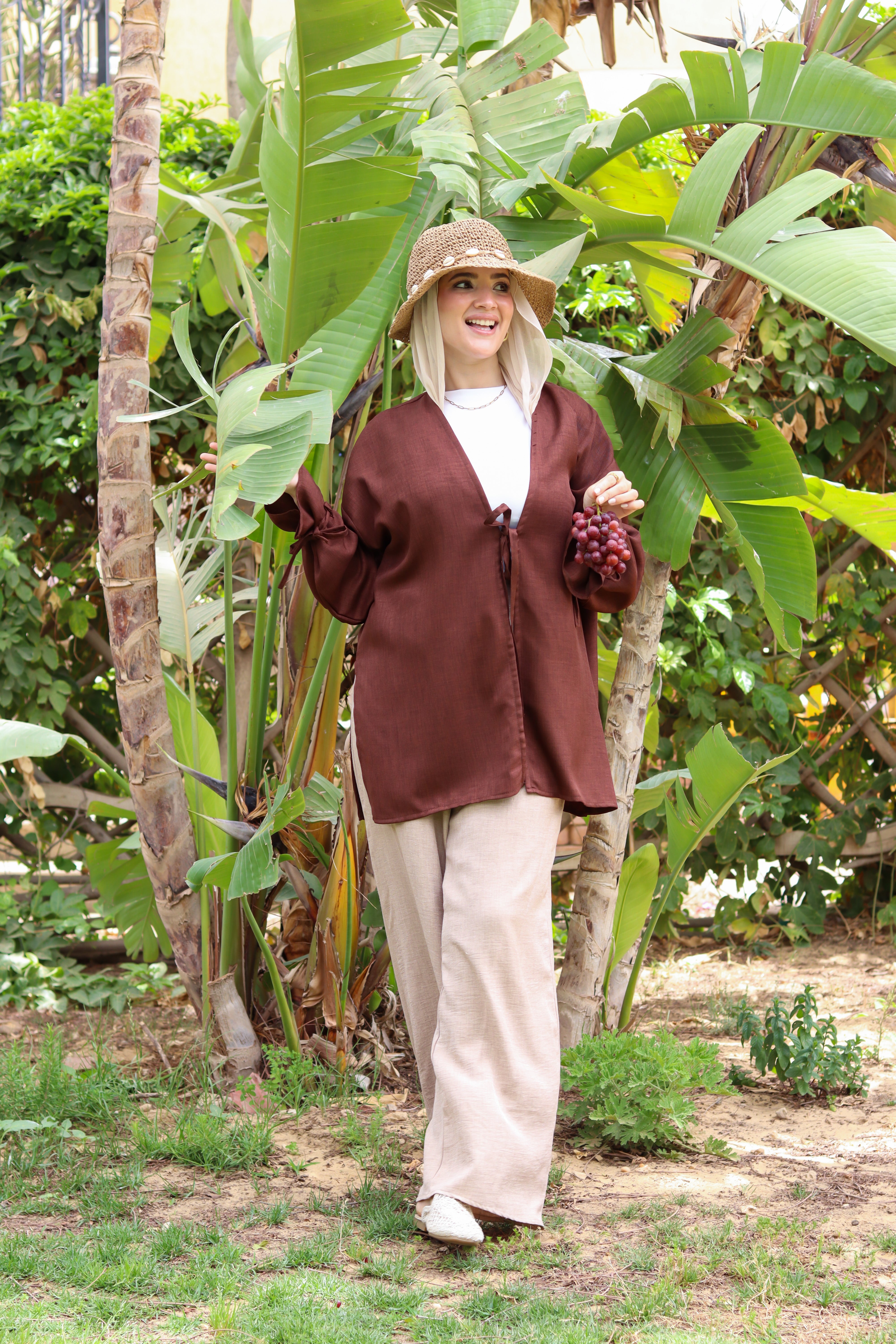Sunset Linen Cardigan-Brown