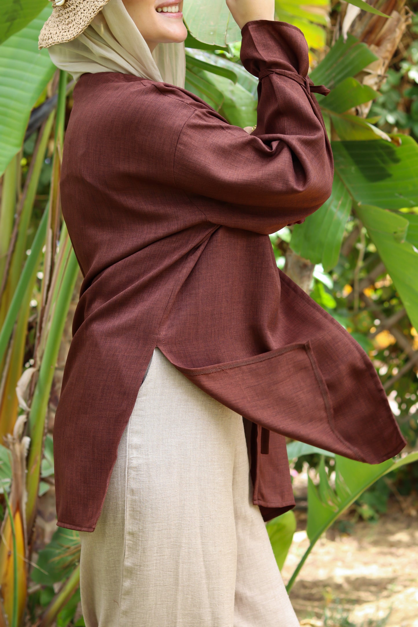 Sunset Linen Cardigan-Brown