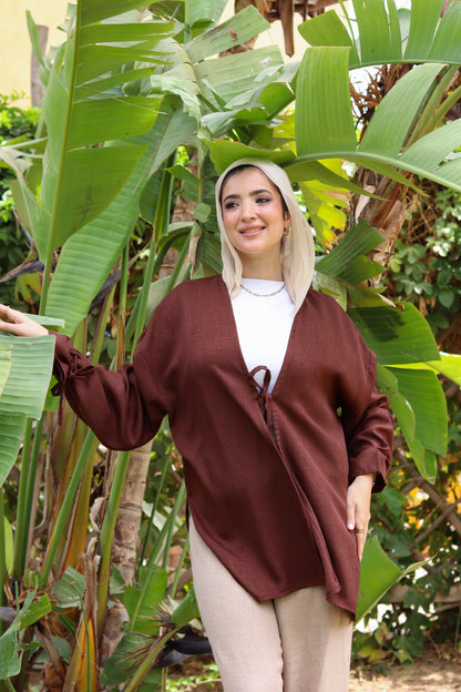 Sunset Linen Cardigan-Brown