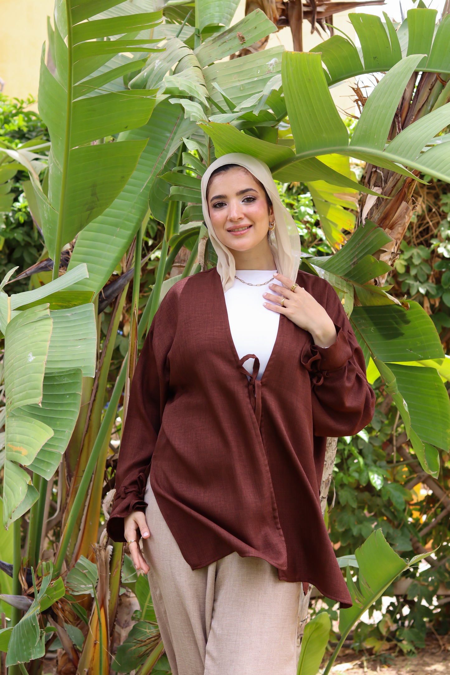 Sunset Linen Cardigan-Brown