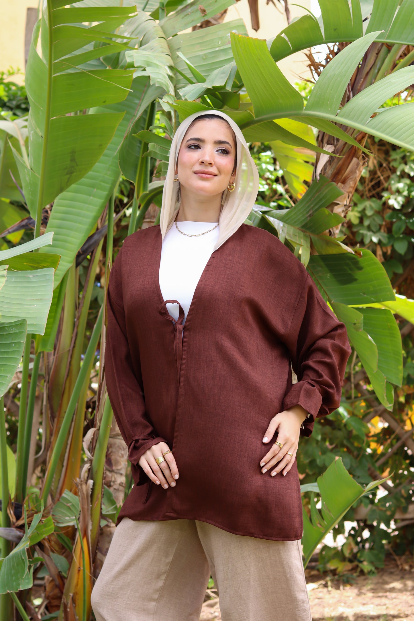 Sunset Linen Cardigan-Brown